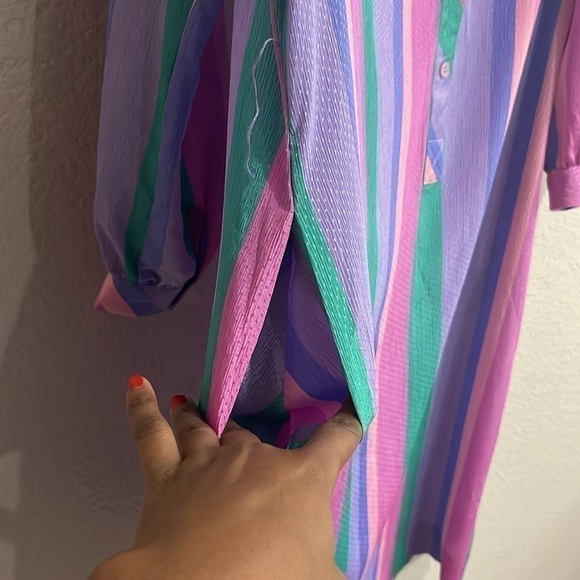 Vintage Schrader Sport Blue Green Purple Striped Long Sleeve Belt Women's  Sz 16 - Picture 9 of 12